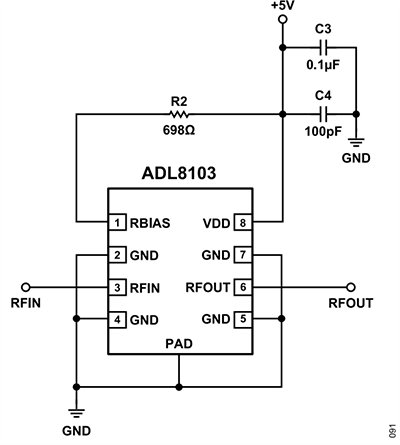 Application Circuit Diagram - Analog Devices Inc. ADL8103 Low Noise Amplifiers (LNAs)